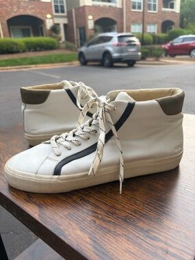Madewell White High-Top Sneakers with Black Stripe and Olive Collar